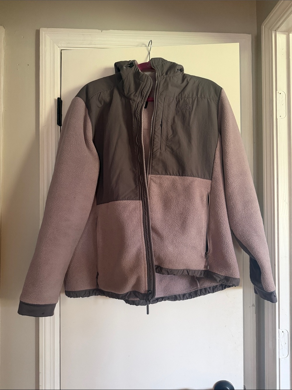The North Face Pink and Olive Hooded Fleece Jacket Size XXL